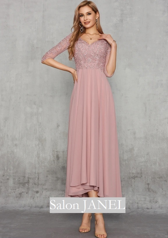 pudrově růžové šaty-starorůžové šaty-růžové šaty na svatbu-růžové šaty s dlouhým rukávem