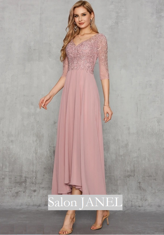 pudrově růžové šaty-starorůžové šaty-růžové šaty na svatbu-růžové šaty s dlouhým rukávem