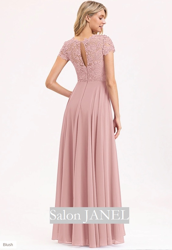 pudrově růžové šaty - dlouhé růžové šaty na svatbu - dlouhé růžové šaty - dlouhé šaty s krátkým rukávem - dlouhé blush růžové šaty